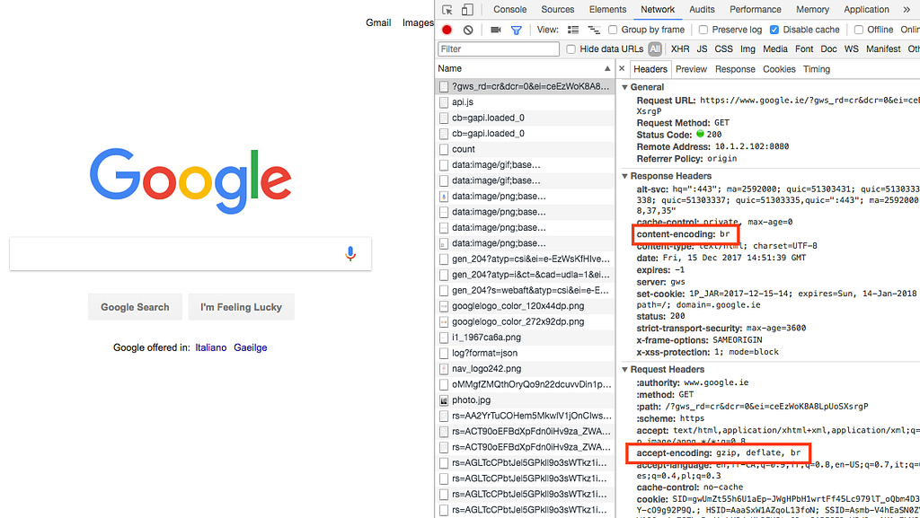 Brotli content sent to your Chrome browser