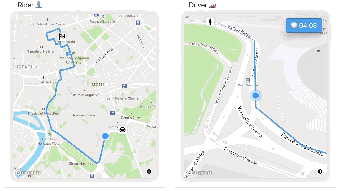 Driver keeps sending updates to the server via UPDATE_LOCATION. Riders show the latest updates.