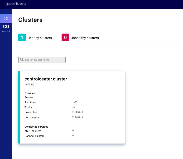 Confluent Center Cluster Dashboard from the POC, accessible at http://localhost:9021